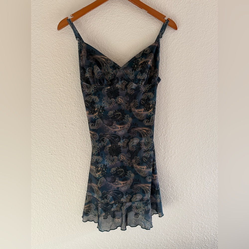 Motel Dammy Mesh Mini Dress In Tonal Blue Paisley